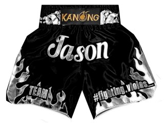 Short de boxe anglaise Personnalisé : KNBXCUST-2055-Noir-Argent