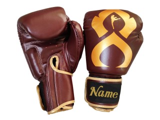 Gants de Boxe personnalisés en cuir véritable : KNGCUST-R-423 Maron Gold