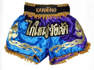 Short de Muay Thai Personnalisé : KNSCUST-1292-Bleu ciel-Violet