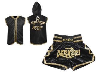 Sweat à capuche Muay Thai + Muay Thai Short Personnalisée : Noir Lai Thai