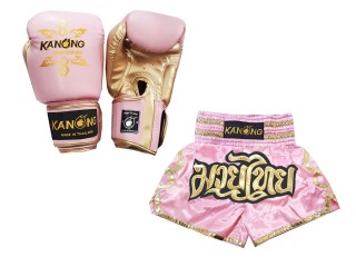 Gant Boxe Thai et Short Muay Thai Personnalisé: Modèle Set-121-Rose