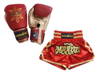 Gants Boxe Thai et Short Muay Thai Personnalisé: Set-121-Rouge