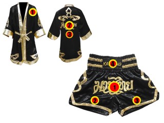 Robe de Combat Muay Thai + Muay Thai Short Personnalise : Noir Lai Thai