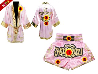 Robe de Combat Muay Thai + Muay Thai Short Personnalisée pour Enfants : Rose Lai Thai