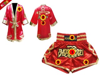 Robe de Combat Muay Thai + Muay Thai Short Personnalise pour Enfants : Rouge Lai Thai