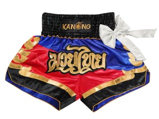 Kanong Short de Muay Thai : KNS-130-Bleu-Rouge