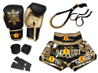 Gants de boxe et shorts de kickboxing personnalisés avec équipement de Muay Thaï