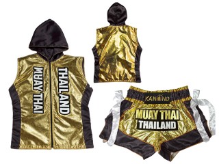 Sweat à capuche Muay Thai + Muay Thai Short Personnalisée : KNHODSET-004-Or-Noir