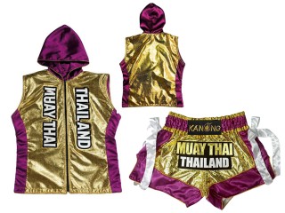 Sweat à capuche Muay Thai + Muay Thai Short Personnalisée : KNHODSET-004-Or-Violet