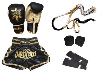Gants et shorts de kickboxing avec équipement de Muay Thaï : Set-121-Noir
