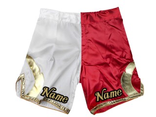 Short MMA personnalisé ajouter un nom ou un logo : Blanc-Rouge