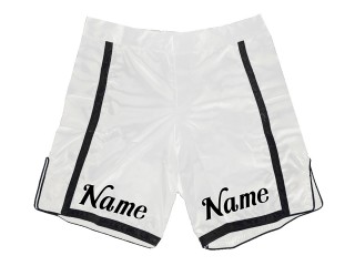 Short MMA personnalisé avec nom ou logo : Blanc-Noir