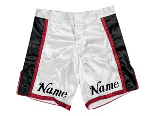 Short MMA personnalisé avec nom ou logo : Blanc-Rouge
