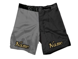 Short MMA personnalisé avec nom ou logo : Gris-Noir