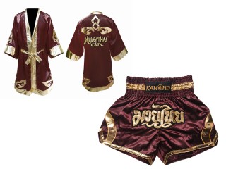 Robe de Combat Muay Thai + Muay Thai Short Personnalisée : Set-144-Marron