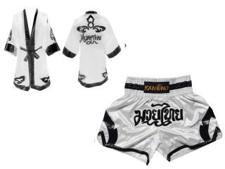 Robe de Combat Muay Thai + Muay Thai Short Personnalisée : Set-144-Blanc
