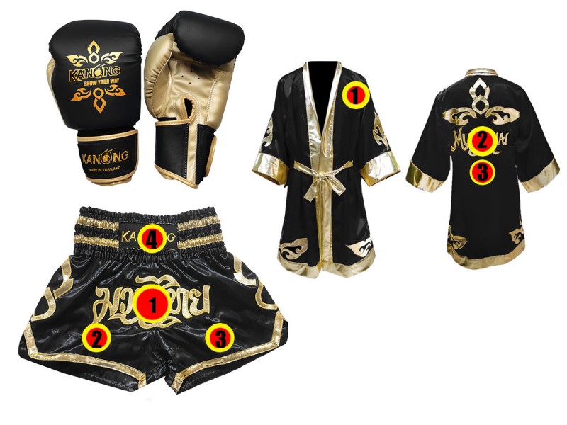 Ensemble Tenue Boxe Enfant Garçon RUNQHUI - T-Shirt Short + Gants Muay Thai MMA Kickboxing