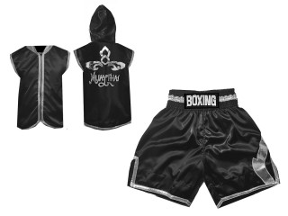 Sweat à capuche + Short Boxe Personnalisée : KNCUSET-008-Noir argent