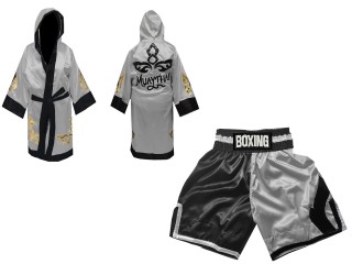 KANONG Peignoir de Boxe + Short Boxe Personnalisée : KNCUSET-105-Noir-Argent