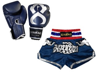 Gants de Boxe Thai cuir véritable et Short Thai Boxing Personnalisé: Set-125-Gloves-Thaikick-Marine