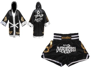 Robe de Combat Muay Thai + Muay Thai Short Personnalisée : Set-143-Noir