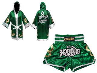 Robe de Combat Muay Thai + Muay Thai Short Personnalisée : Set-143-Vert