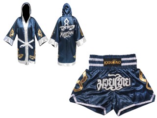 Robe de Combat Muay Thai + Muay Thai Short Personnalisée : Set-143-Marine