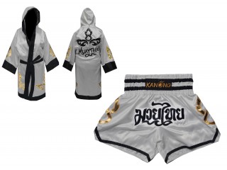 Robe de Combat Muay Thai + Muay Thai Short Personnalisée :Set-143-Argent