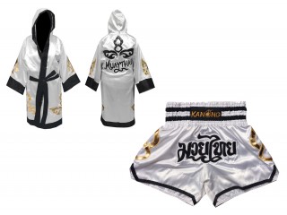 Robe de Combat Muay Thai + Muay Thai Short Personnalisée : Set-143-Blanc