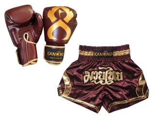 Ensemble Boxe Thai - Gant de Boxe Thai cuir + Short Muay Thai Personnalisé: Set-144-Gloves-Maroon