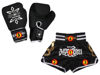 Gants de boxe en cuir véritable personnalisés et shorts de Muay Thai avec votre nom