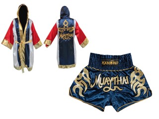 Robe de Combat Muay Thai + Muay Thai Short Personnalisée : Set-134-Marine