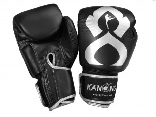 Gants de boxe en cuir véritable Kanong : Noir-Argent