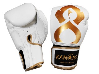 Gants de boxe en cuir véritable Kanong : Blanc-Or