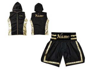 Sweat à capuche + Short Boxe Personnalisée : KNCUSET-007-Noir-Or