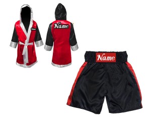 KANONG Peignoir de Boxe + Short Boxe Personnalisée : KNCUSET-104-Noir-Rouge