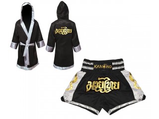 Robe de Combat Muay Thai + Muay Thai Short Personnalisée : Set-141-Noir