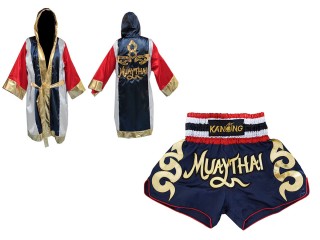 Robe de Combat Muay Thai + Muay Thai Short Personnalisée : Set-120-Marine
