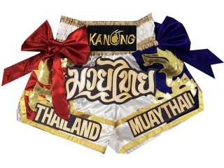 Short Muay Thai Enfants Kanong : KNS-128-Blanc-K