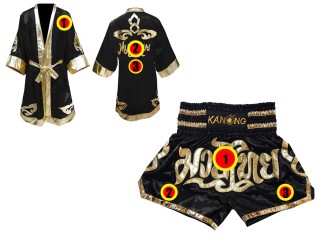 Robe de Combat Muay Thai + Muay Thai Short Personnalise : Noir Lai Thai