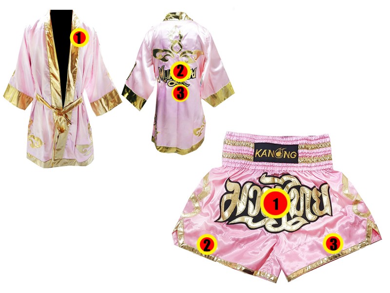 Robe de Combat Muay Thai + Muay Thai Short Personnalisée : Rose Lai Thai