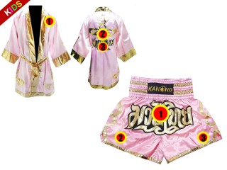 Robe de Combat Muay Thai + Muay Thai Short Personnalisée pour Enfants : Rose Lai Thai
