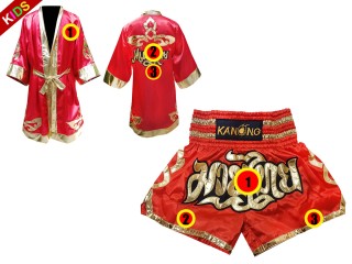Robe de Combat Muay Thai + Muay Thai Short Personnalisée pour Enfants : Rouge Lai Thai