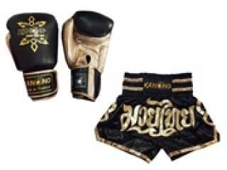 Gants de Boxe Thai et Short Muay Thai Personnalisé: Modèle Set-121-Noir