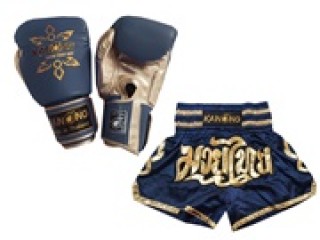 Gants de Boxe Thai et Short Muay Thai Personnalisé: Modèle Set-121-Bleu marin