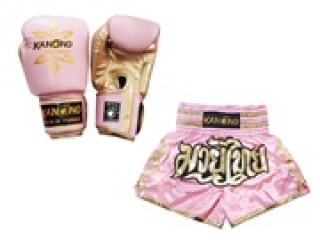 Gants de Boxe Thai et Short Muay Thai Personnalisé: Modèle Set-121-Rose