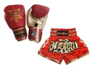 Gants de Boxe Thai et Short Muay Thai Personnalisé: Set-121-Rouge