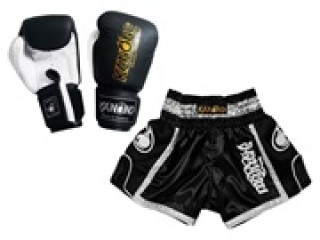 Gants Boxe Thai et Short Muay Thai Personnalisé: Modèle Set-208-Noir