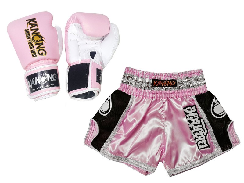 Gants de Boxe Thai et Short Muay Thai Personnalisé: Modèle Set-208-Rose