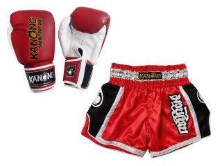 Gants Muay Thai et Short Muay Thai Personnalisé: Modèle Set-208-Rouge